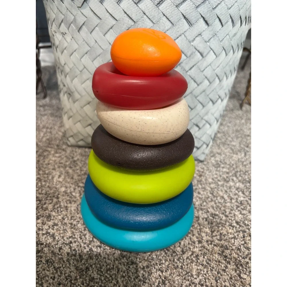 B. Toys Stacker Giggle Wiggle Stacking Rings Textured Sensory Toy Multi Color